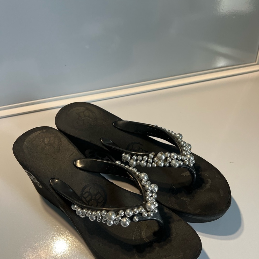 BCBGeneration Black and White Platform Shoes with Sparkly Embellishments